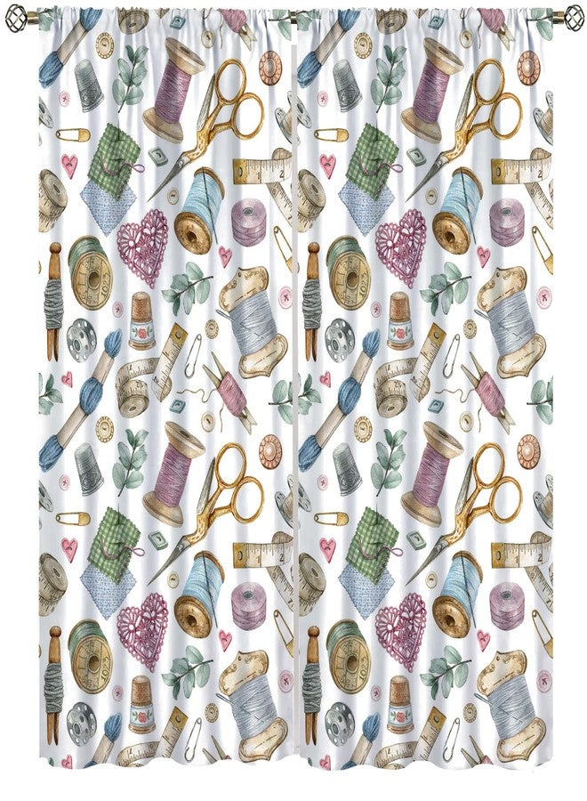 Kurtect Sewing Mashine Window Curtain,Vintage Style Sewing Tool Needle Thread Watercolor Blackout Curtains for Bedroom Cafe Dining Room Office Living Room Kitchen Drapes, 42x45 in - Image 1